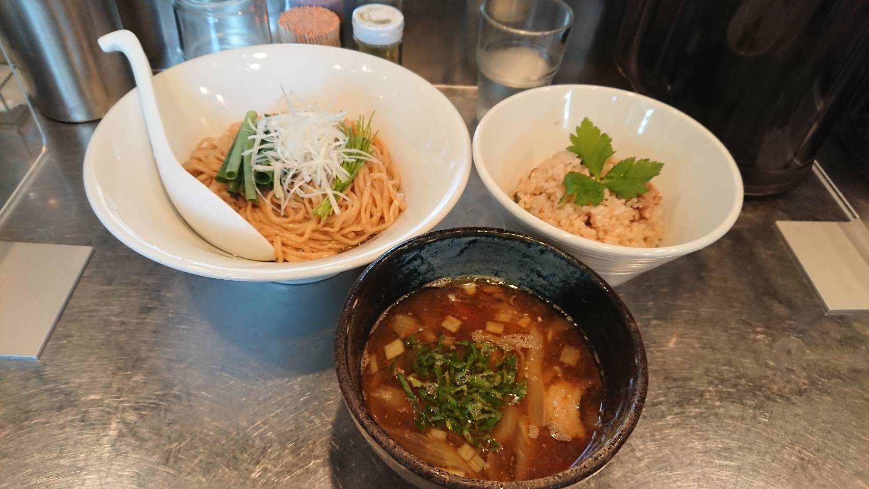 鴨葱カレー南蛮つけ蕎麦どれも限定７+鴨炊き込みご飯限定飯