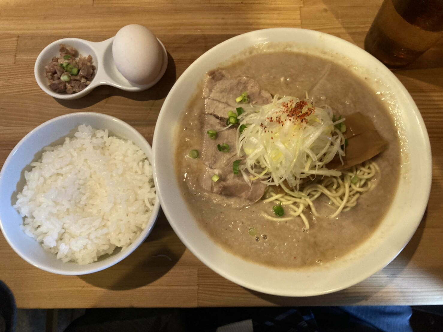 京都市左京区一乗寺、麺屋 極鶏さ：鶏だく（並）＋卵かけご飯