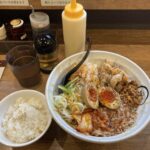 吹田市垂水町、麺創 麺魂 江坂本店さん：まぜそば+半ライス