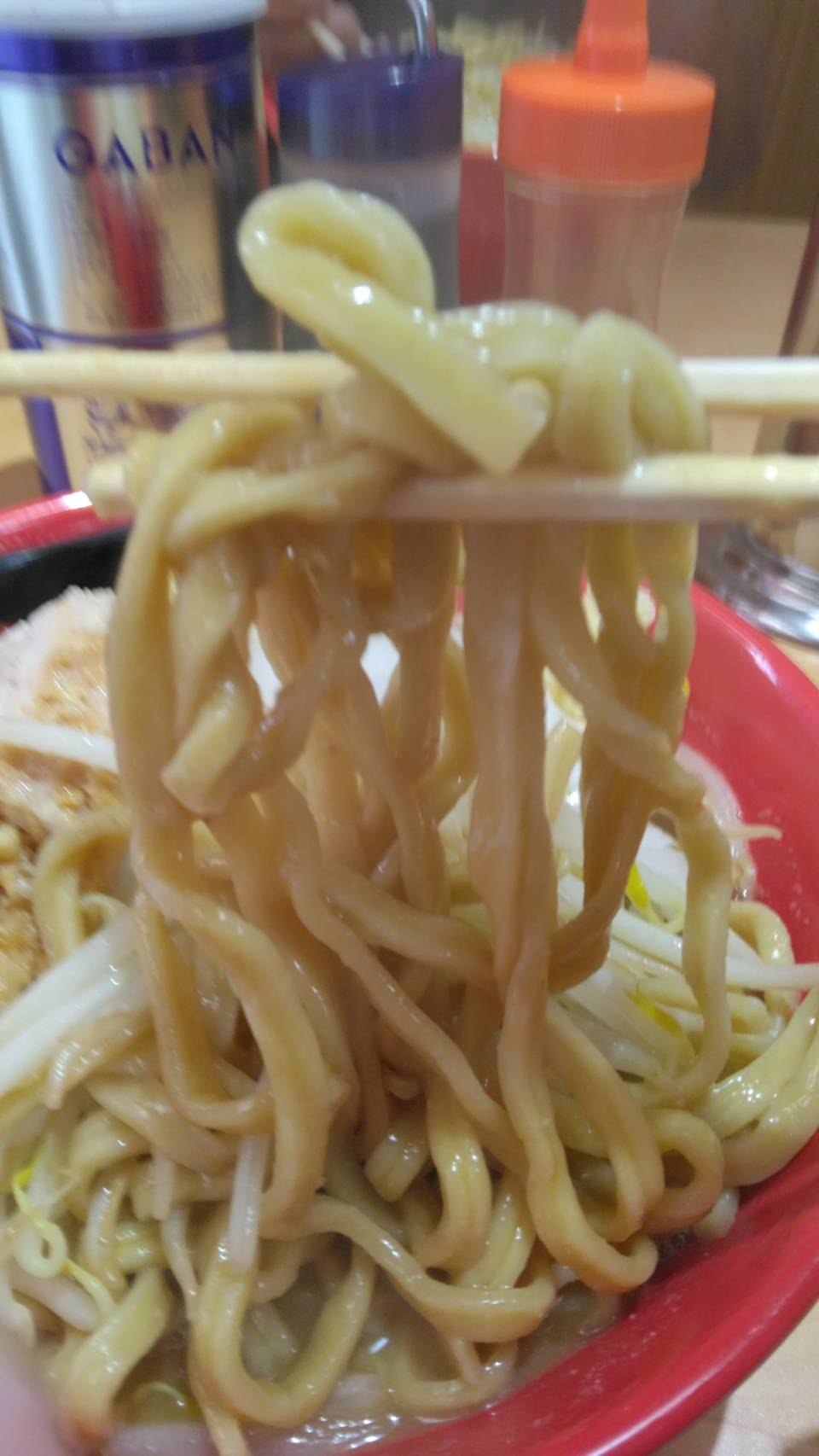 船橋市前貝塚町、麺屋もりのさん：中ラーメン(３００㌘､豚１枚)+ニンニク・麺