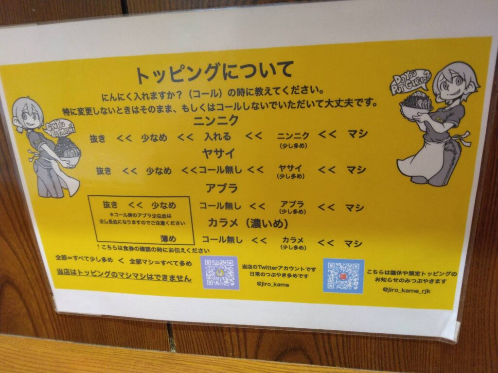 江東区亀戸、ラーメン二郎 亀戸店さん：トッピングについて